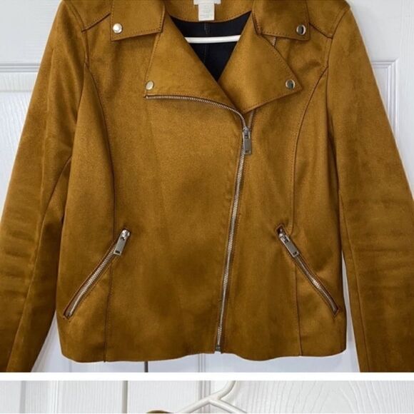 H&M Brown Biker Faux Suede Jacket(Size 8) - Picture 6 of 8